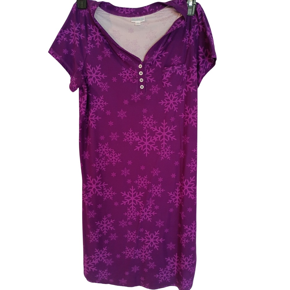 LuLaRoe Dream Purple Snowflake Henley Sleep Dress Nightgown Womens Small Holiday